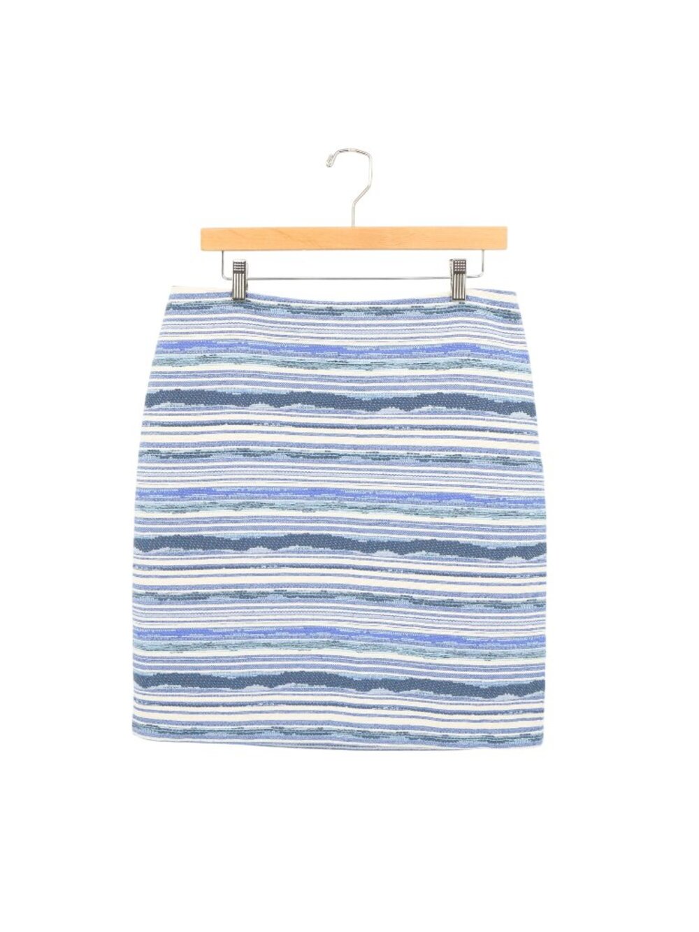 J. McLaughlin Ivory Blue Striped Jacquard Textured A-Line Skirt 10